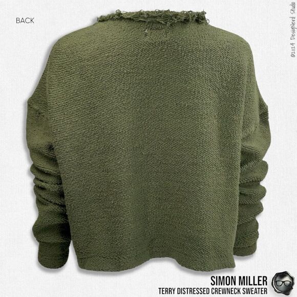 SIMON MILLER DISTRESSED CREWNECK SWEATER IN MOSS GREEN TERRY CLOTH 2016 OVERSIZE - Picture 4 of 15